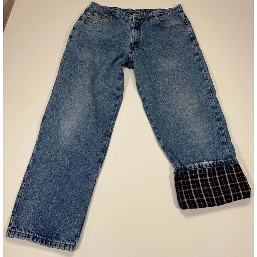LL Bean Double L Jeans Mens 34x29 Flannel Lined Relaxed Fit Blue Tagged 36x32